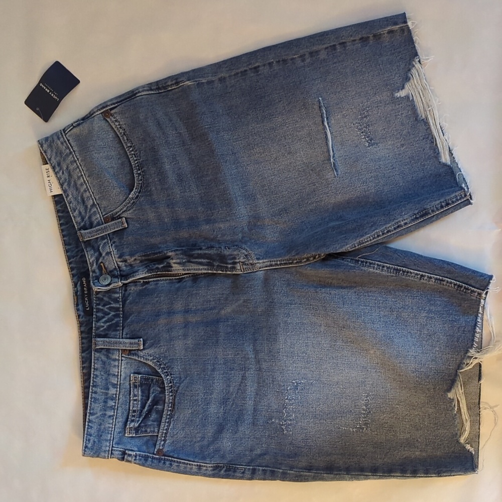 Lucky Brand High Rise Classic Denim Frayed Bermuda Shorts for Women NWT